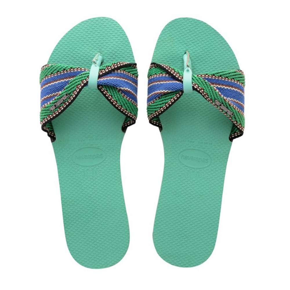 NWT Havaianas Green Dew Stripe You Saint Tropez Sandals Women's Size 11/12